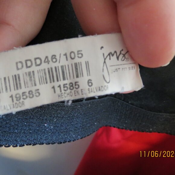 Just My Size 46 DDD Easy On Front Close No Underwire Black Bra - Picture 2 of 4
